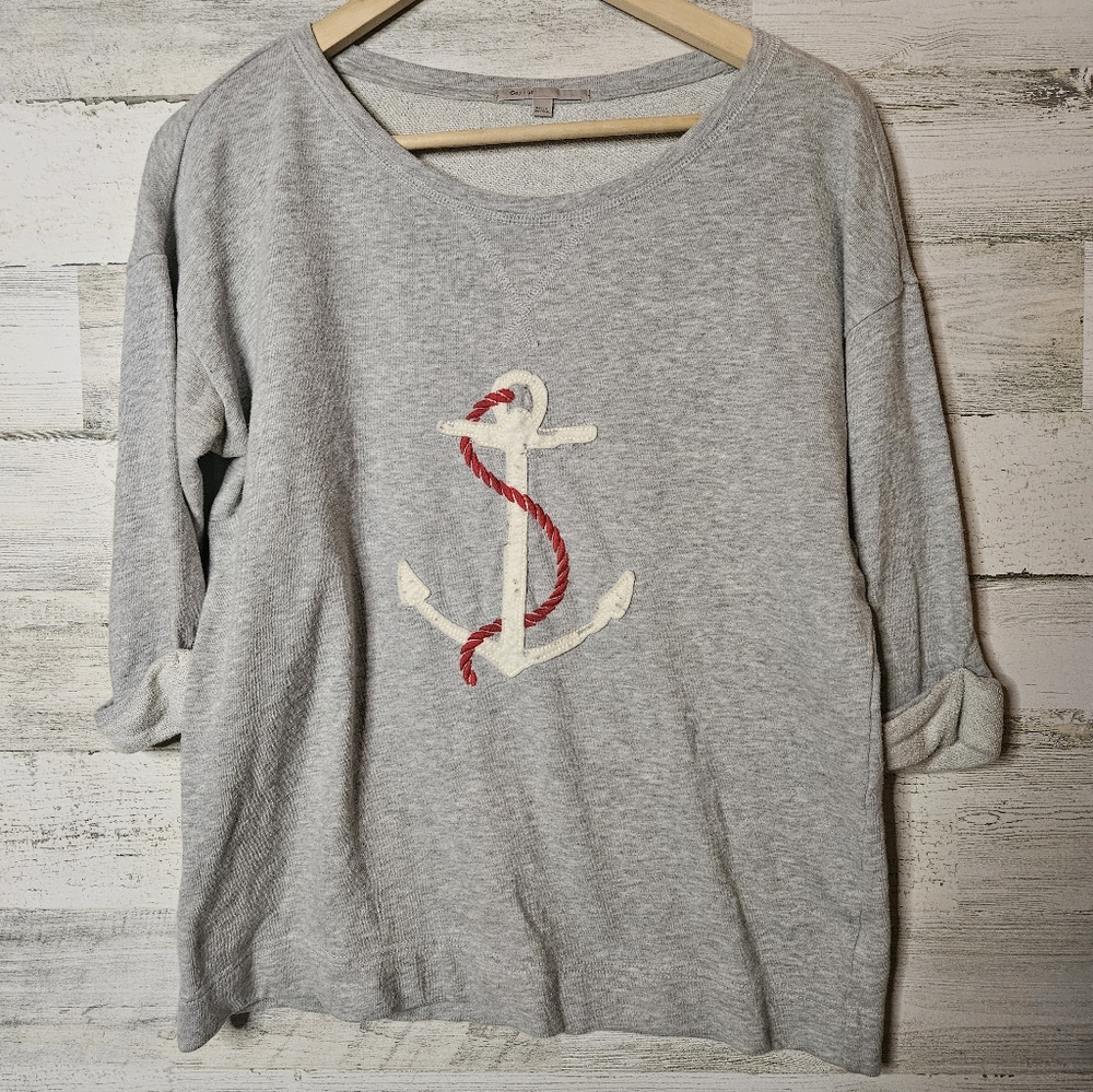 Gap Anchor Sweater Nautical coastal gray xs crewneck
